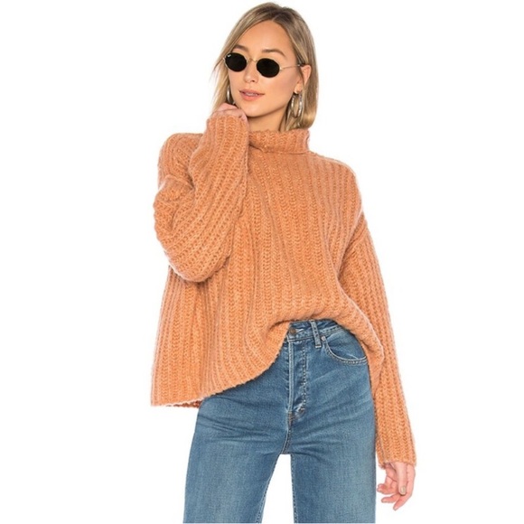 Free People Fluffy Fox Papaya Wool Alpaca Blend Oversized Turtleneck Sweater - Picture 1 of 9